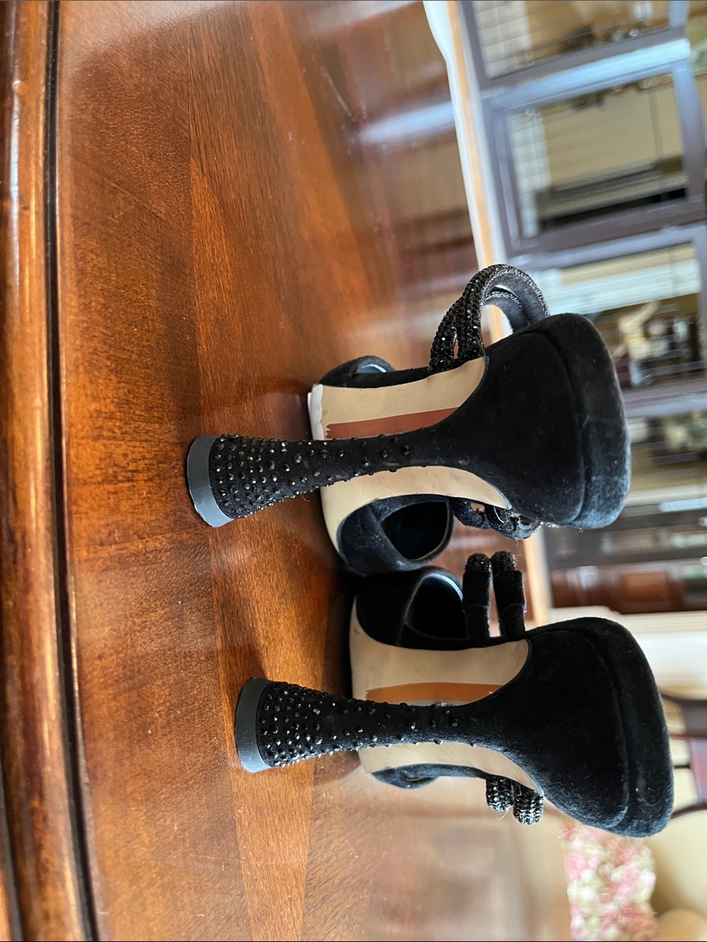 Sam Edelman Black Pointed-Toe Mules with Beaded Double Straps - Picture 3 of 4